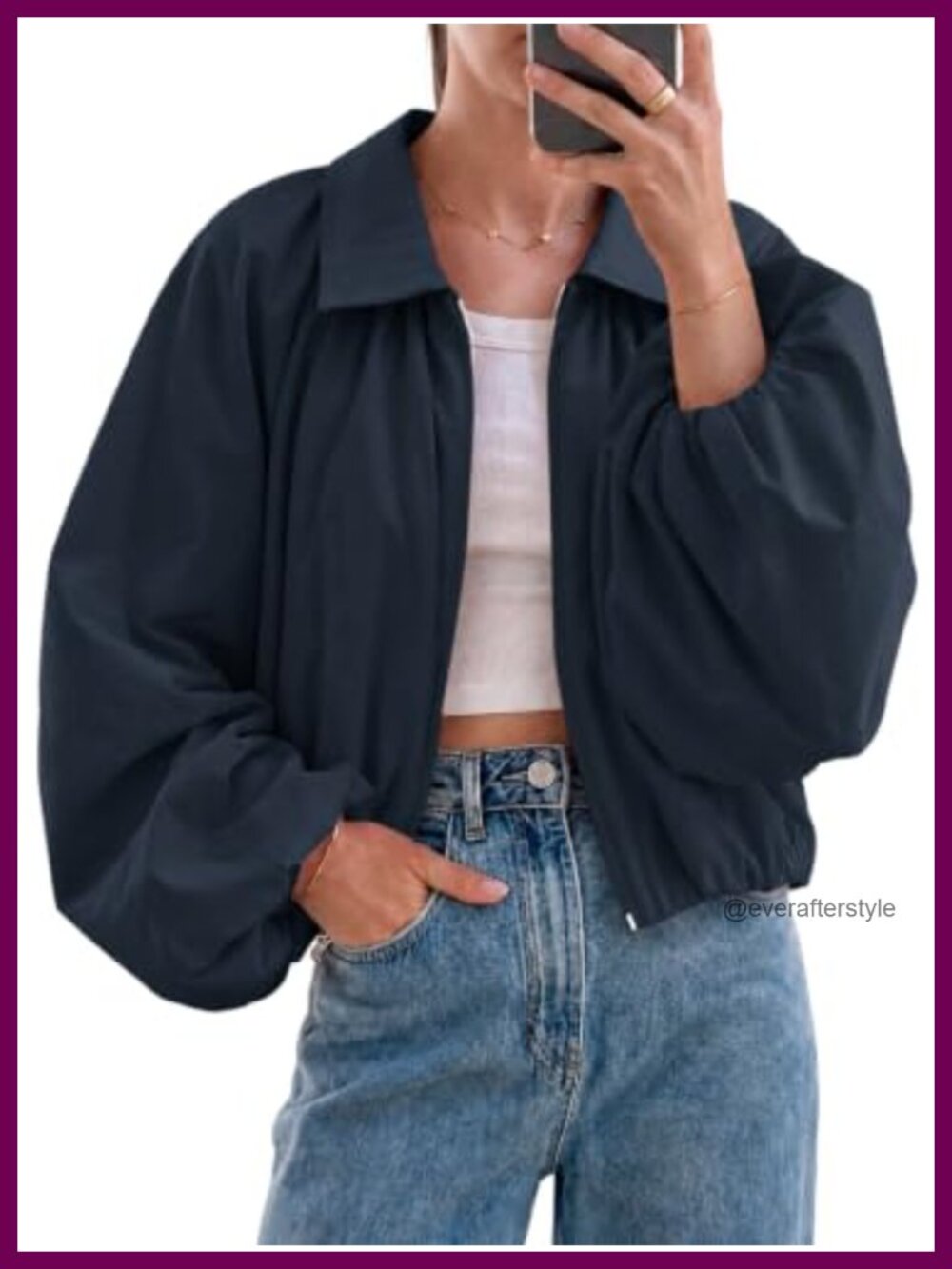 Womens Oversized Bomber Jacket Zip Up Balloon Sleeve Casual Fall